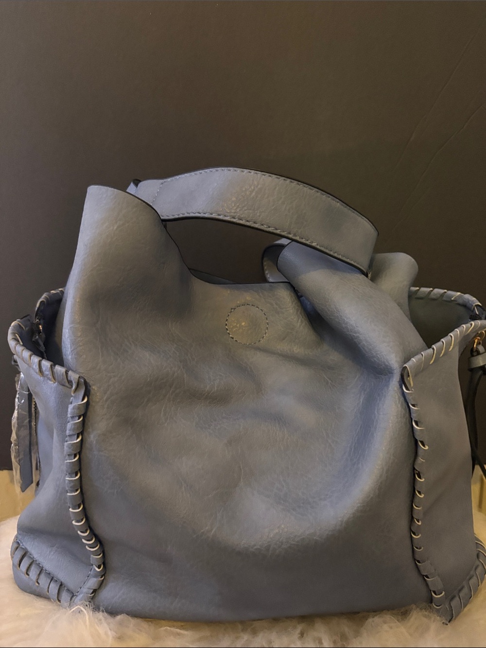 Soft Blue Whipstitch Hobo Handbag